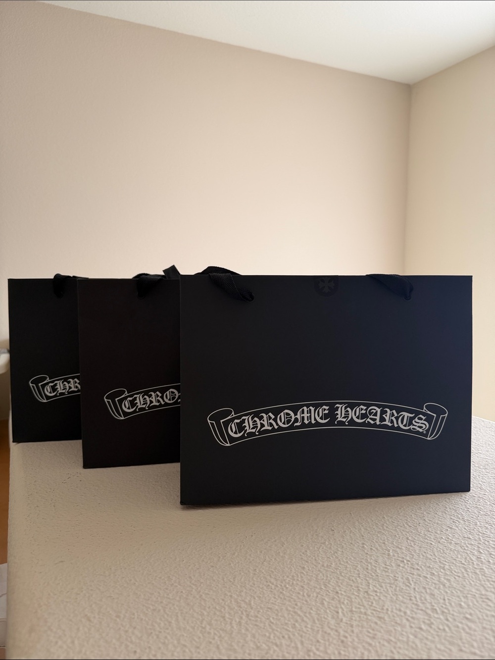 One Chrome Hearts Black and White Logo Shopping Bag